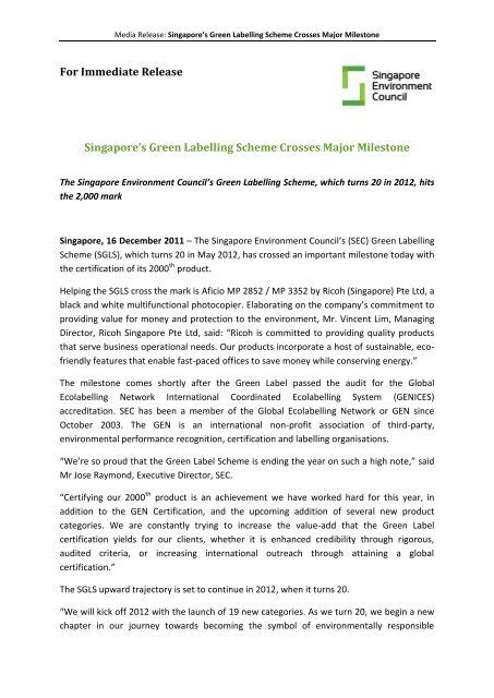 FOR IMMEDIATE RELEASE Singapore and The Netherlands: .